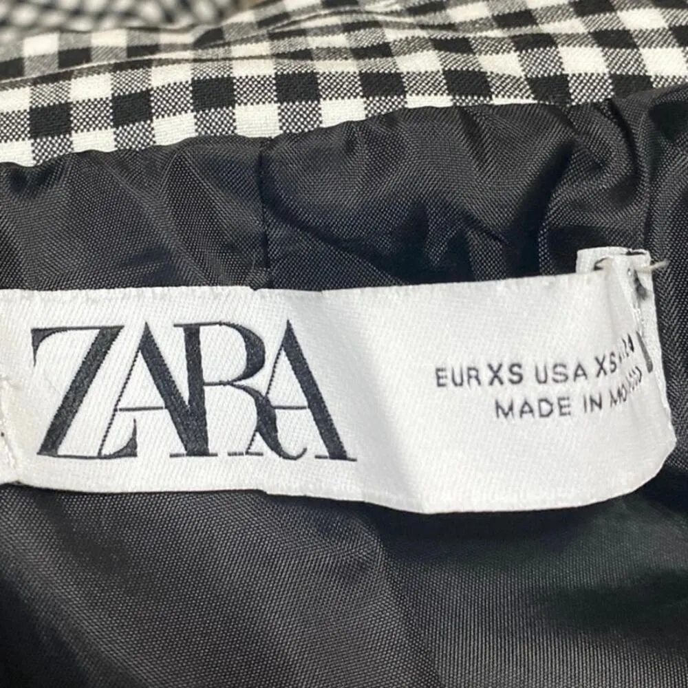 Zara Black White Gingham Check Open Long Sleeve Crop Blazer Suit Jacket Size XS - Image 3