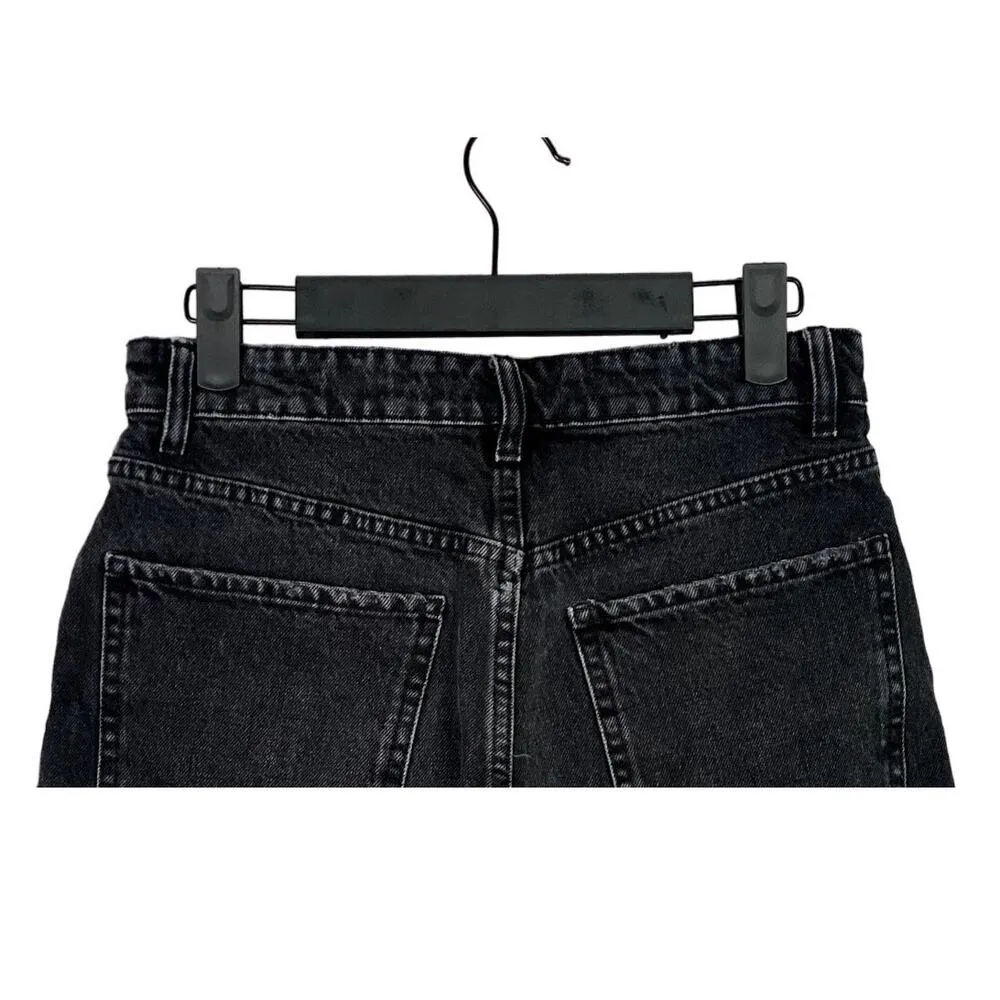 ZARA Cutoff Distressed Jean Shorts Raw Ripped Hem High Rise Pockets 4 Wash Black - Image 6