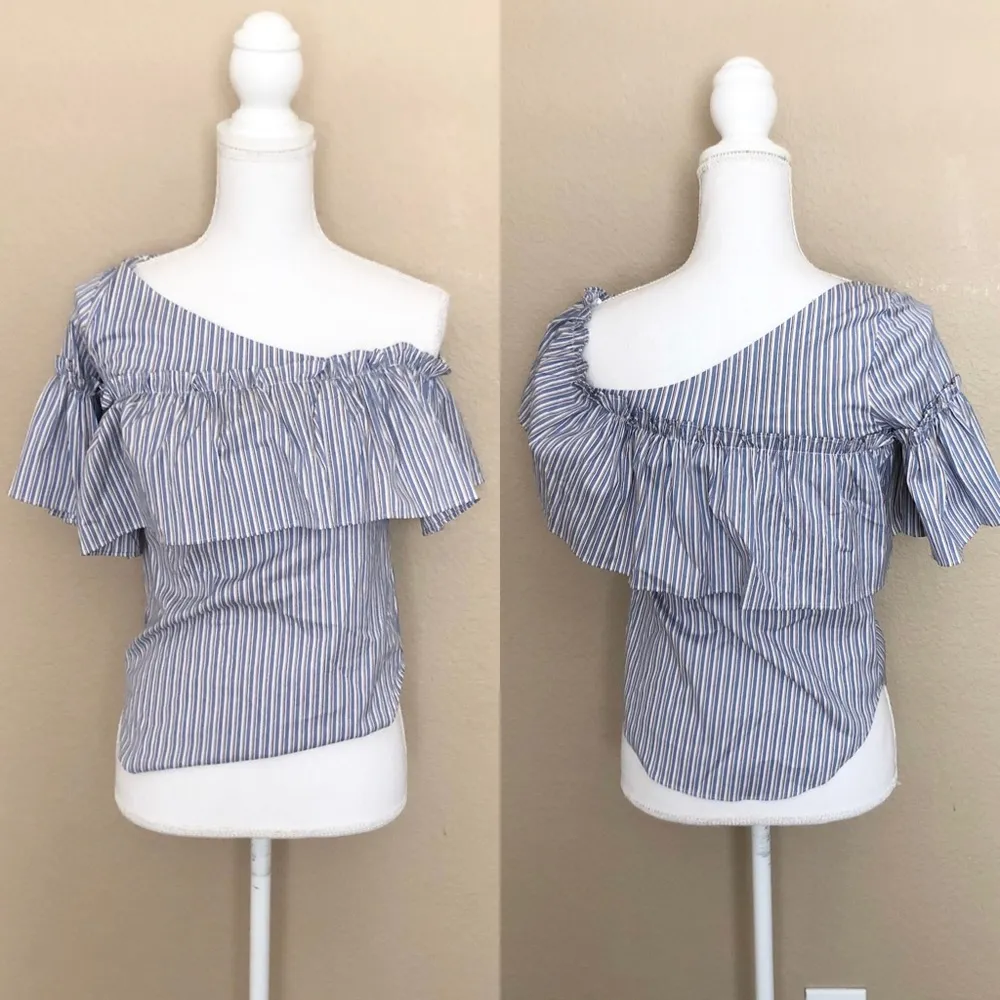 BAR III Ruffled Striped Asymetrical Neckline top - Image 3