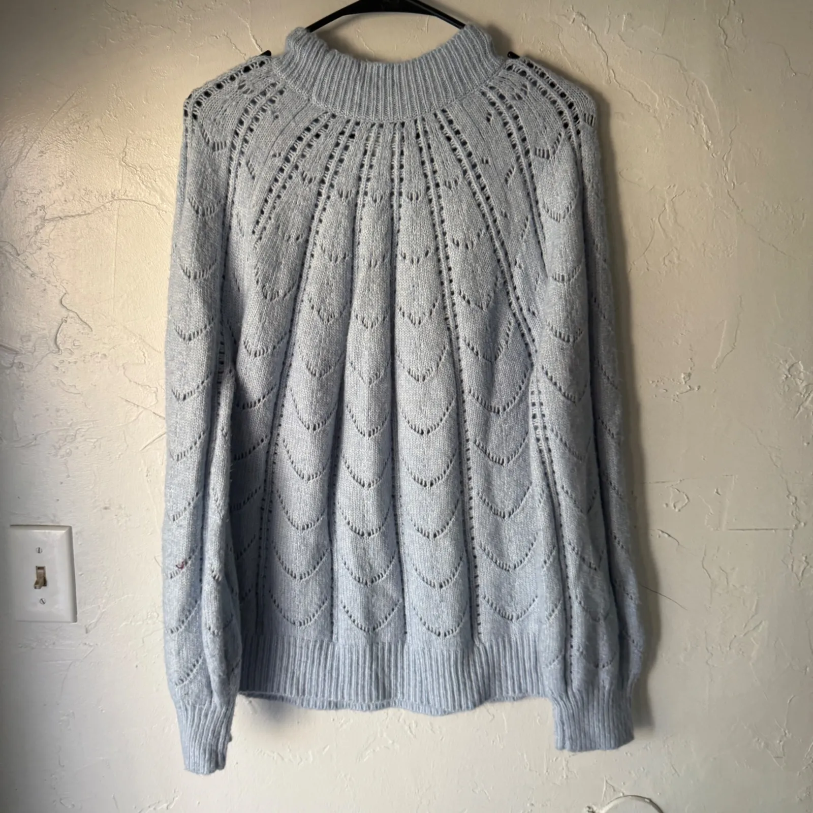 ASPEN Light Blue Mock Neck Cable Knit Sweater Large Lace Detail‎ Feminine Dainty Size undefined - Image 8