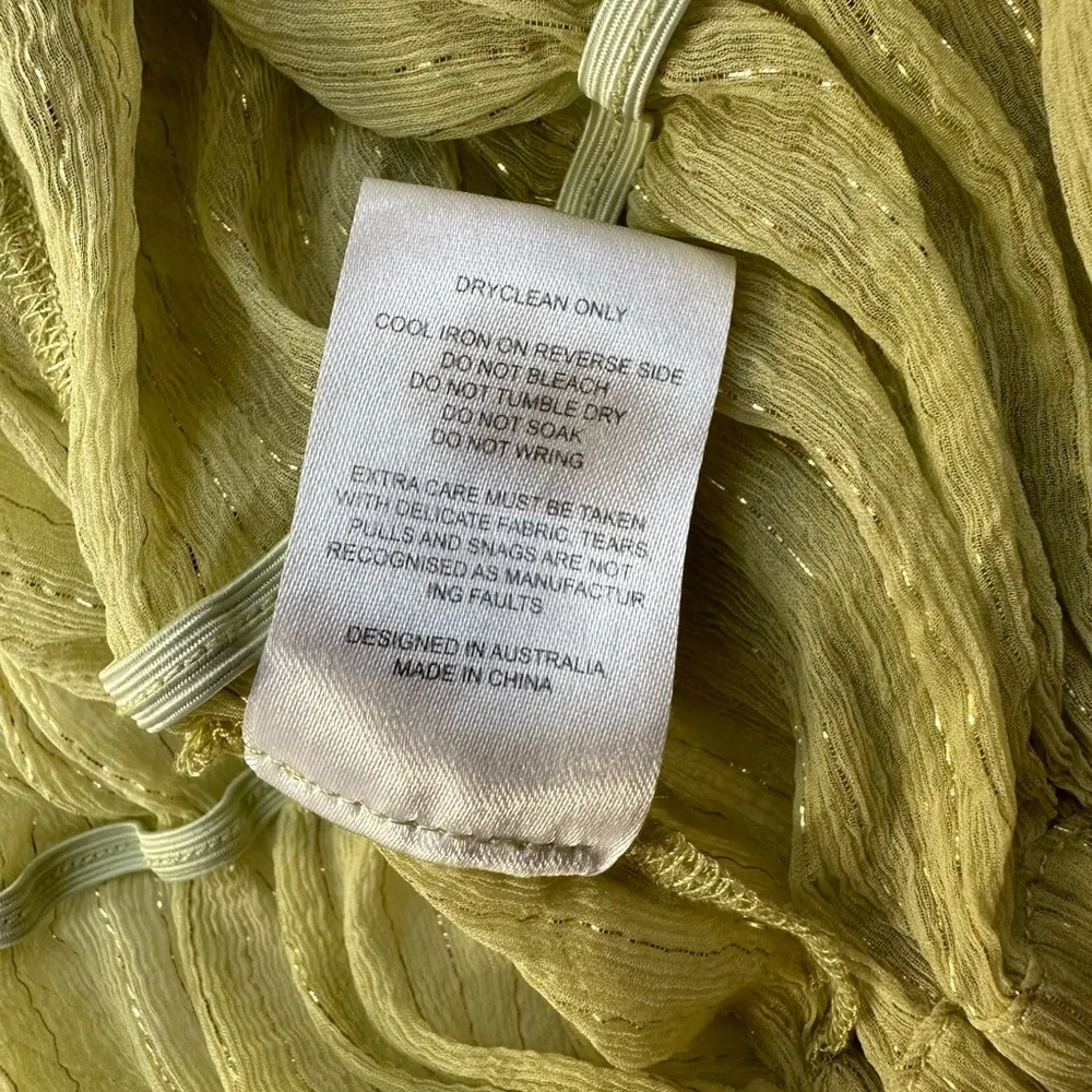 Hansen & Gretel Ithica Sheer Gold Detail Crop Top in Citron Green - Size Small - Image 4