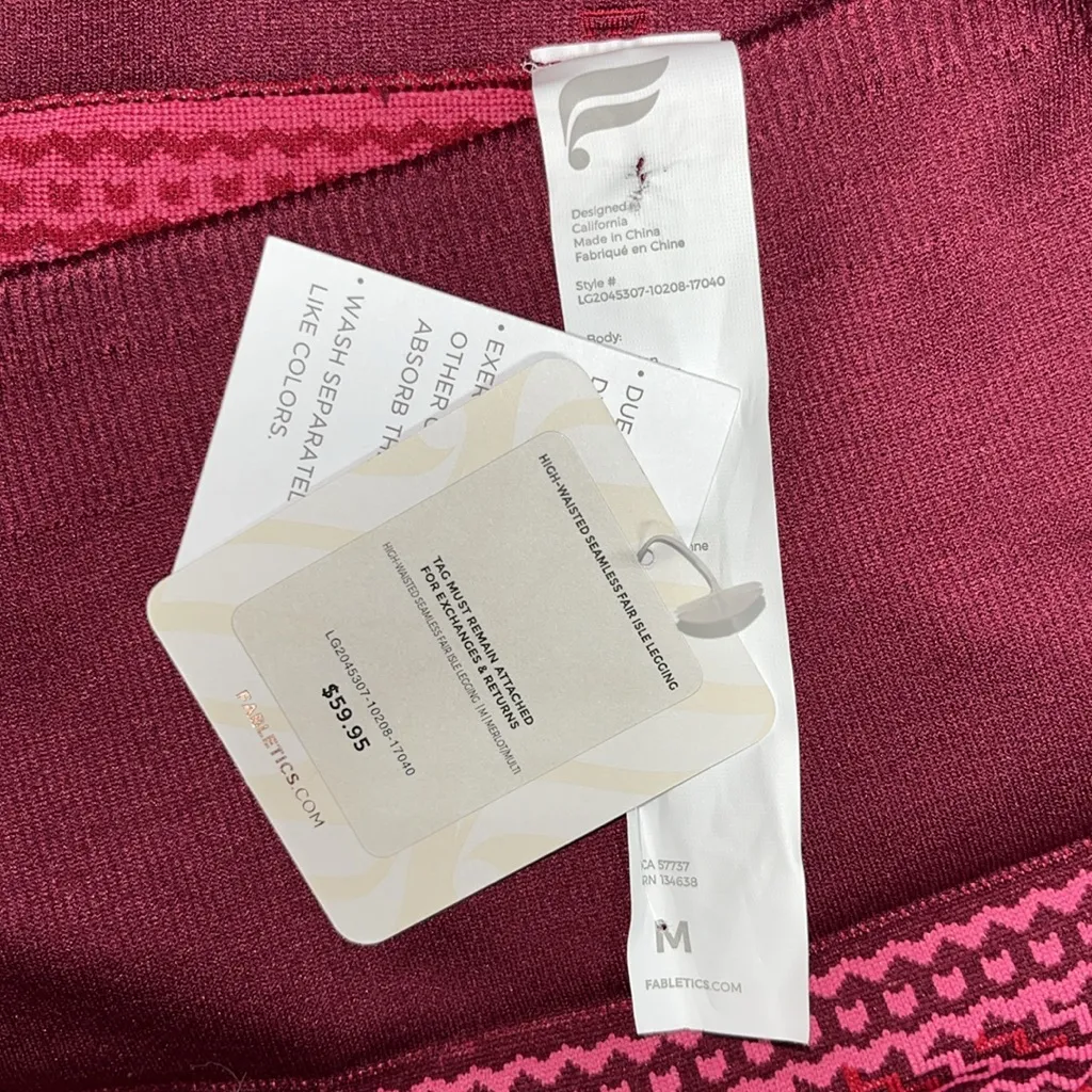 Fabletics NWT Size M Purple & Pink Fair Isle High-Waisted Seamless Leggings - Image 4