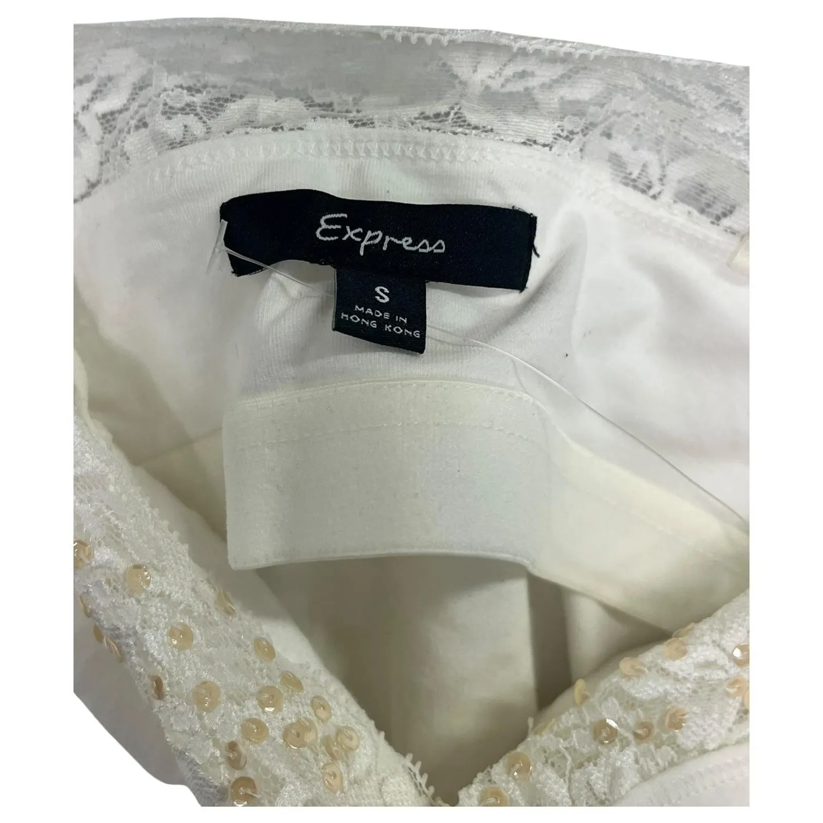 Vintage Express Cami Tank Top Womens Small White Sequin Lace Trim New Retro Y2K - Image 3