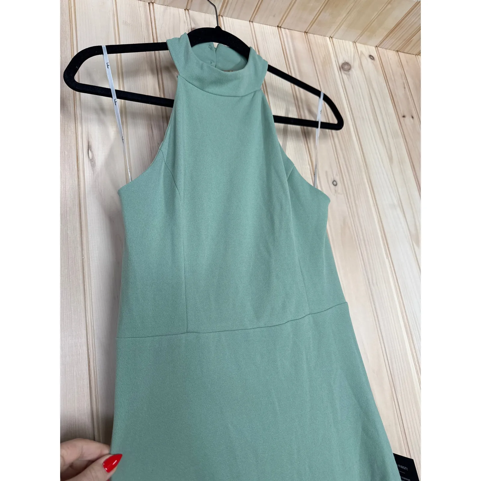 NWT Lulus Majestic Perfection Sage Green Ruffled Halter Maxi Dress Wedding Sz M - Image 5