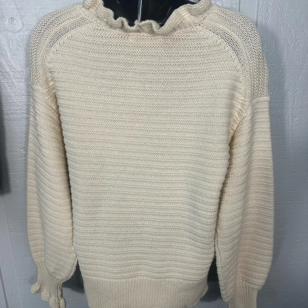 Madewell – Ruffle Neck Pullover Sweater (Heather Stone) Size Large NWOT - Image 7