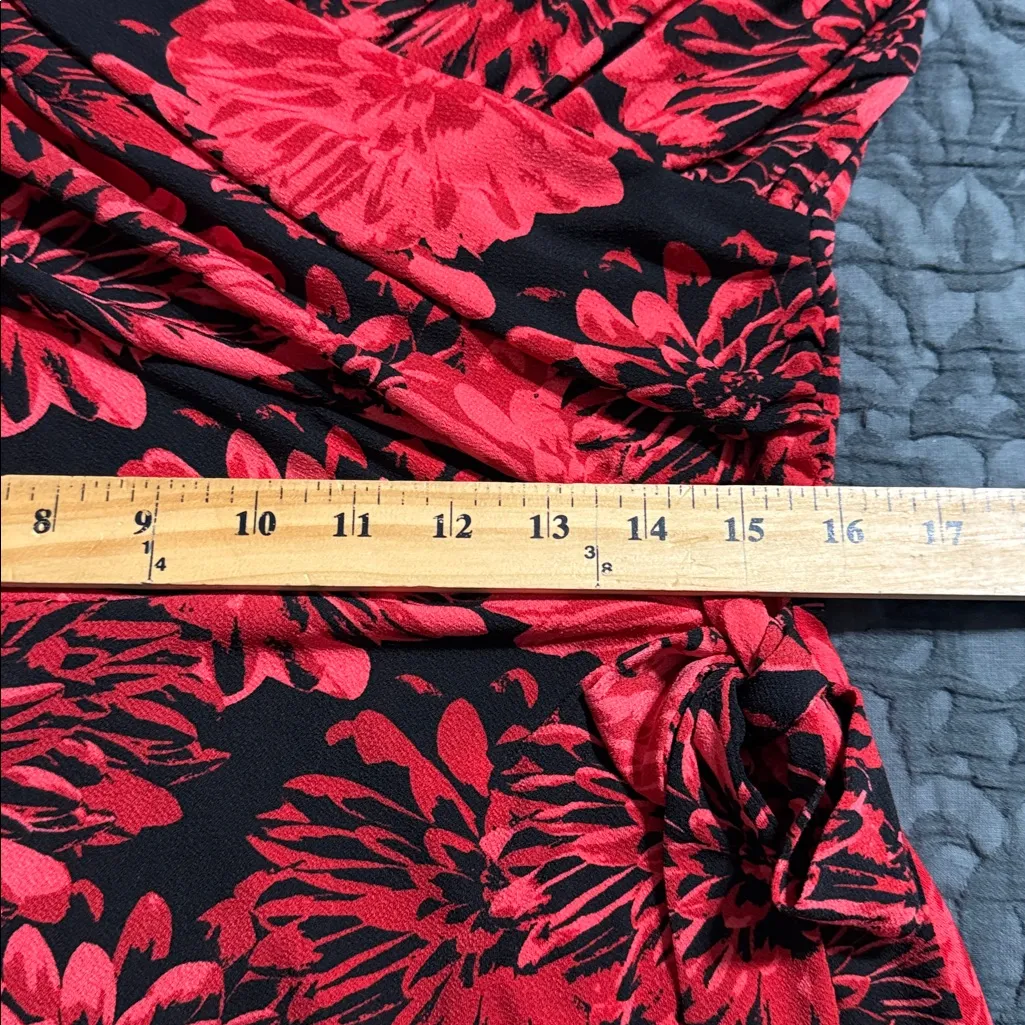 Leota women's XL sweetheart faux wrap knit dress red & black floral3/4 sleeves - Image 11