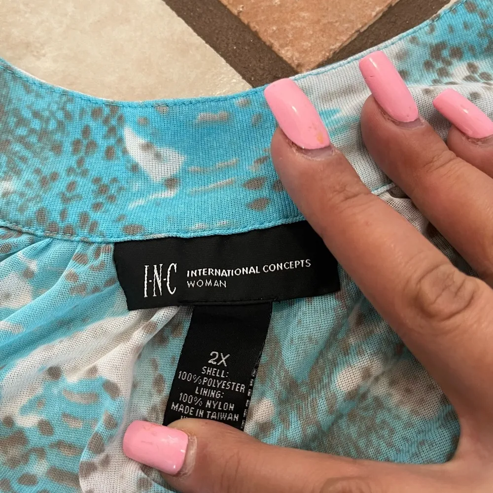 INC International Concepts Teal and Gray Top Blue Size 2X - Image 2