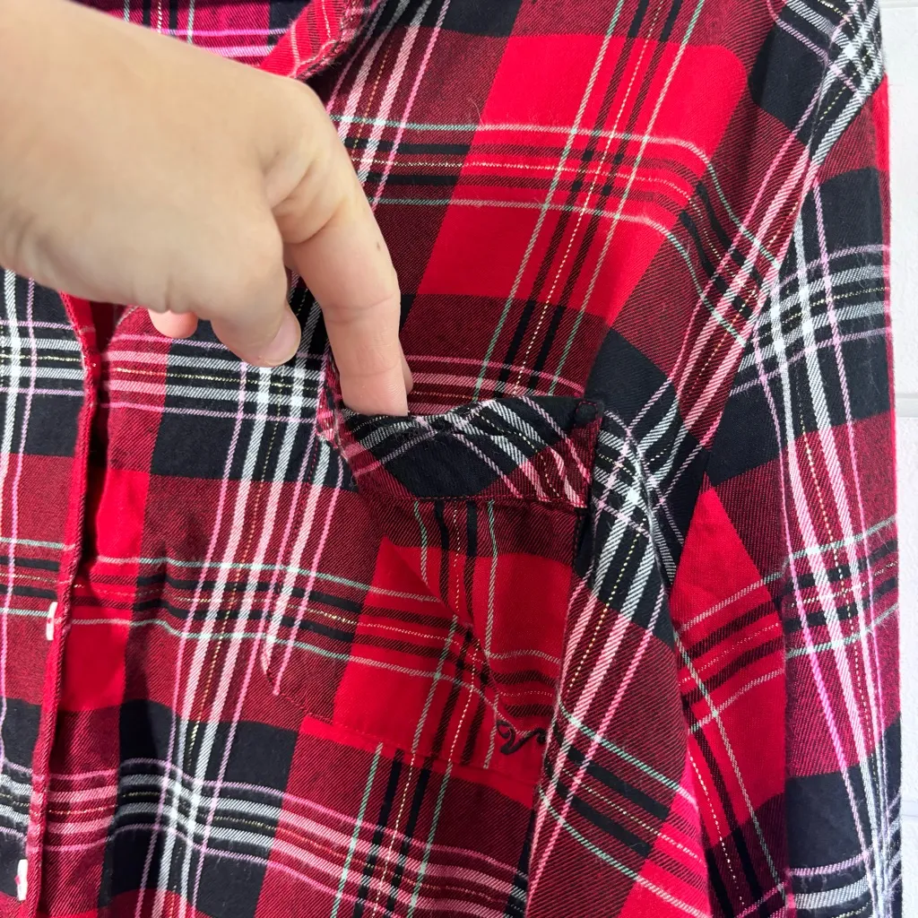 Victoria's‎ Secret Plaid Button Down Shirt - Red/Black - Size L - Image 3
