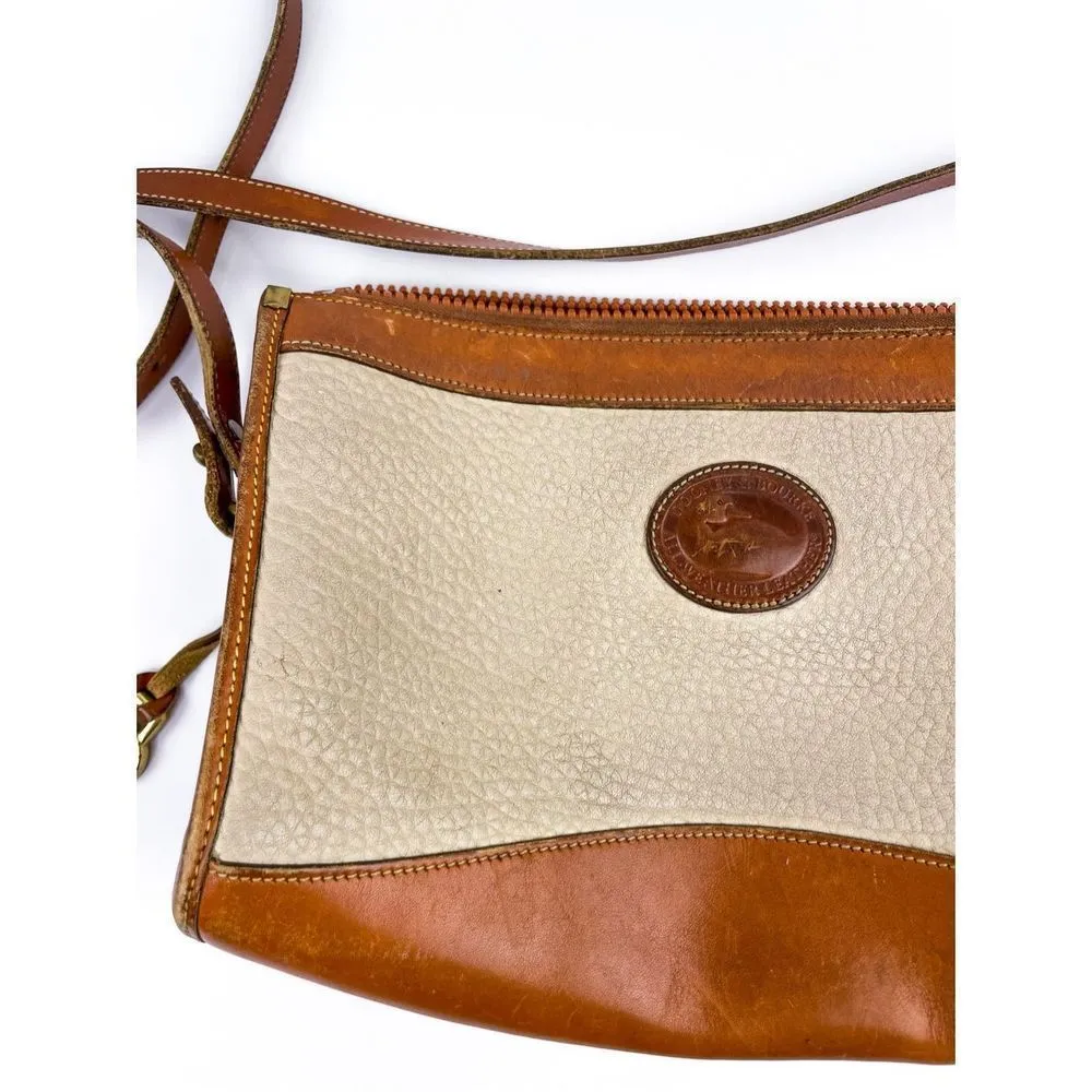 Dooney and Bourke Vintage Ivory and Tan Leather Crossbody Bag - Image 3