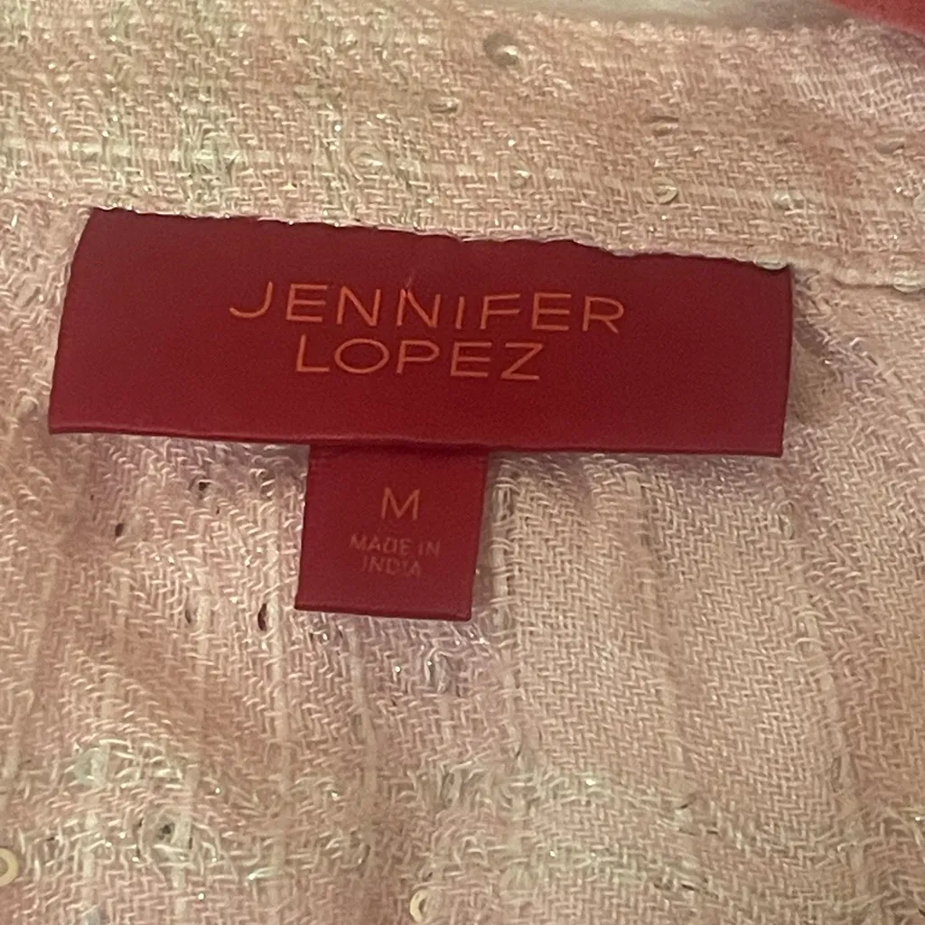 Jennifer Lopez JLO pink sparkle v-neck long sleeve top shirt blouse size medium - Image 8