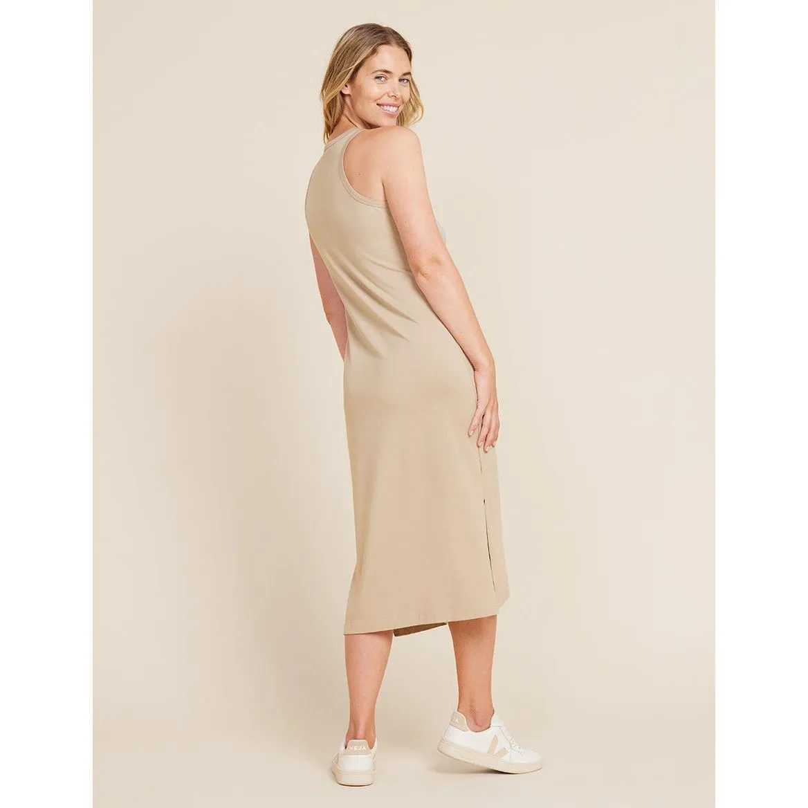 Boody Racerback Dress In Midweight Bamboo Cotton Jersey Fabric Tan Size L - Image 4