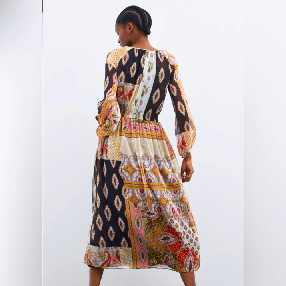 Zara Patchwork Paisley Blouson MIDI Long Sleeve Dress Size S NEW - Image 9