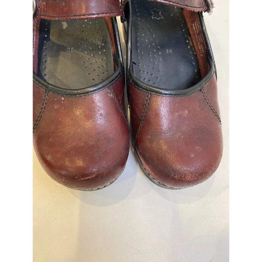 Dansko Marcelle Maroon/Dark Red Mary Jane’s Sz EU 36 US 6 Leather Women’s Shoes - Image 2