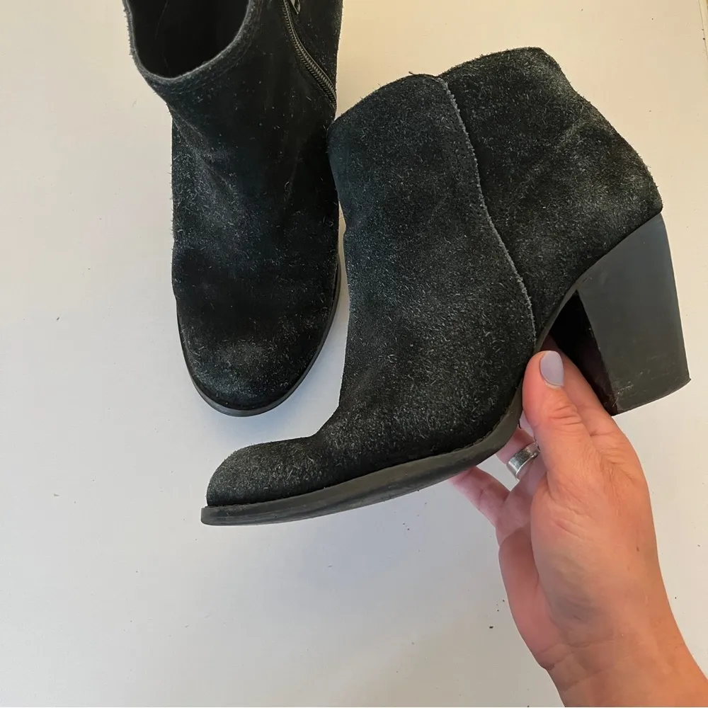 Van Velze & Smith Cullinan Leather Suede Distressed Heeled Ankle Boots Black 7 - Image 4