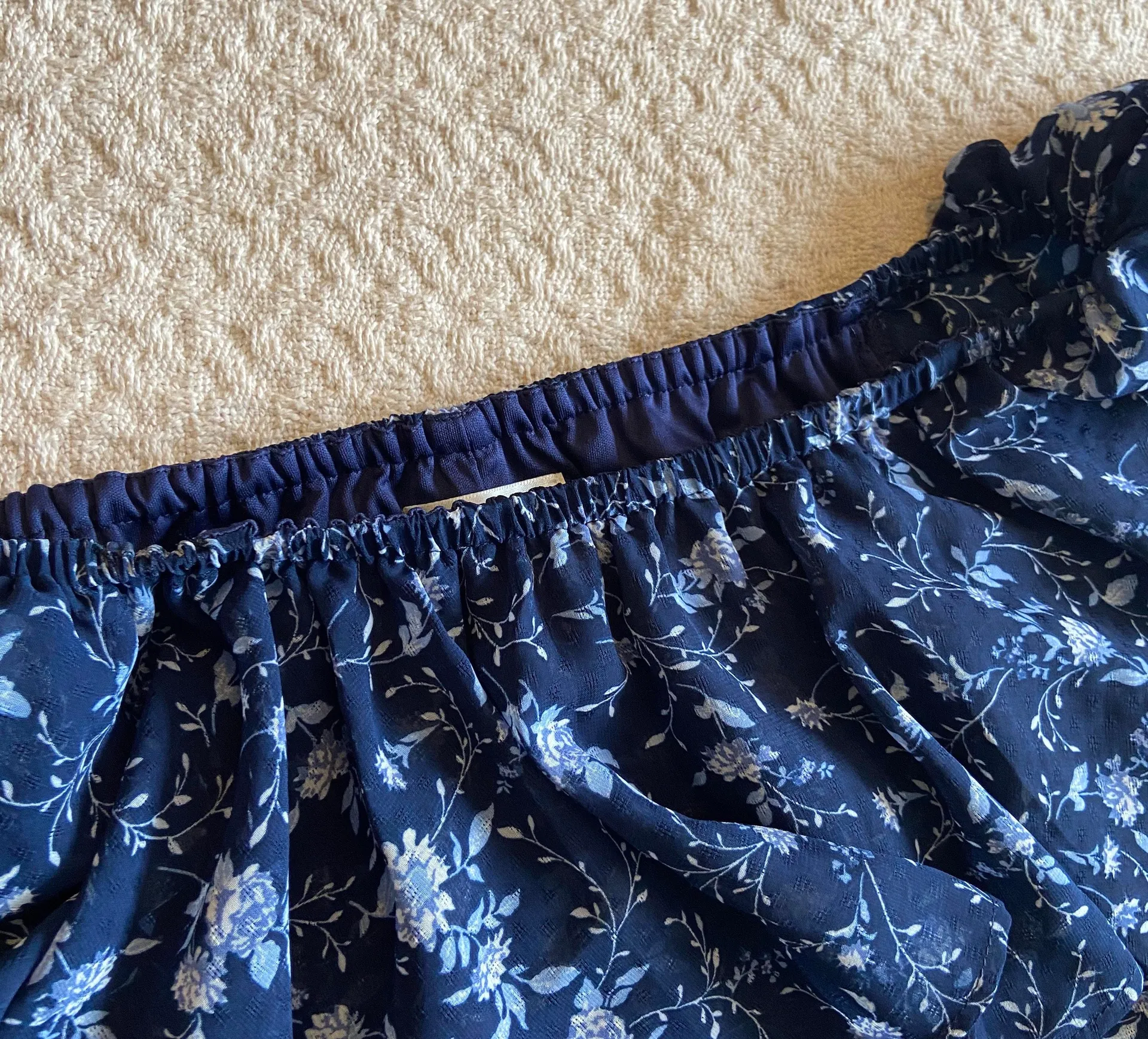 Off the Shoulder Ruffle Trapeze Dress Navy Blue Size 6 - Image 6