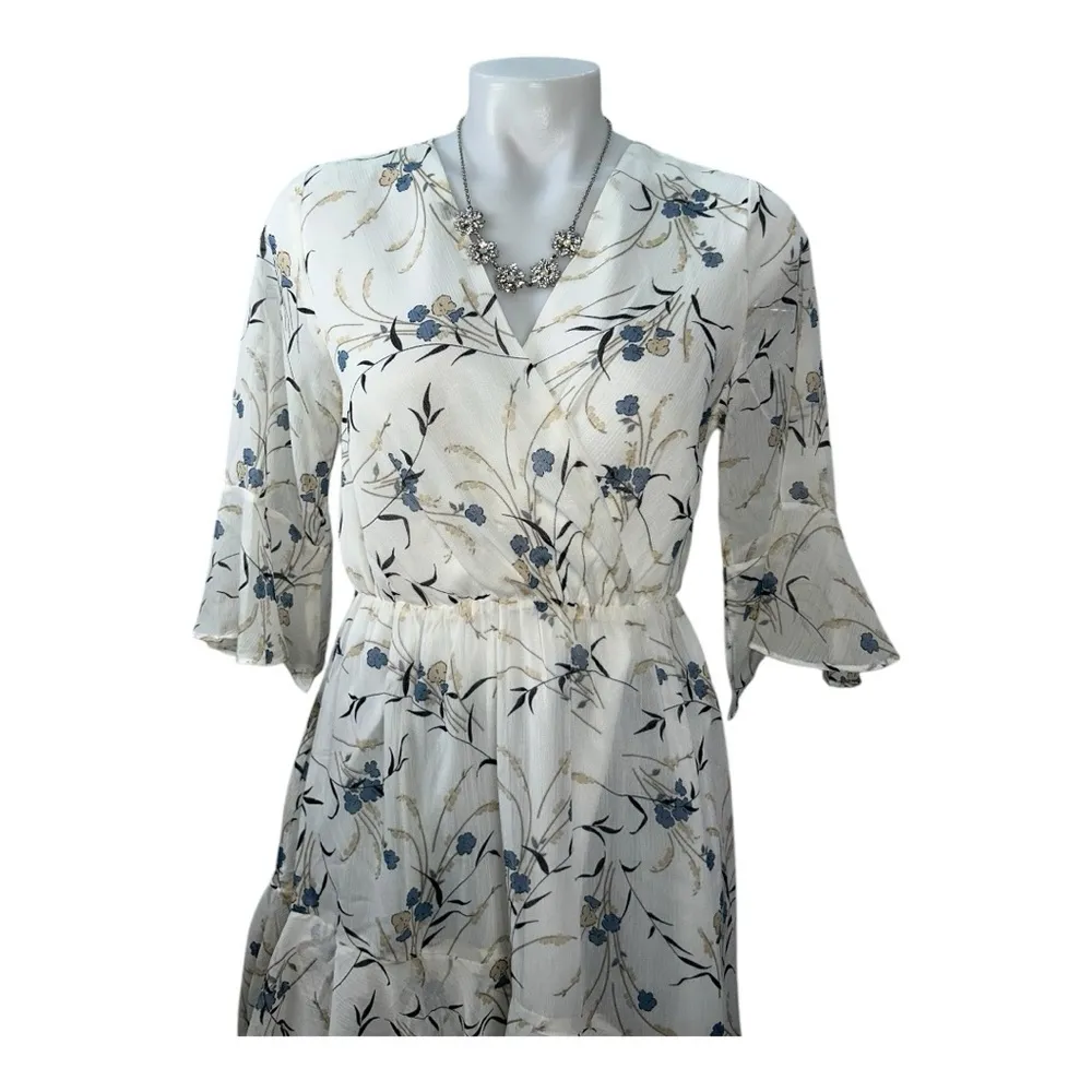 XINOU Womens Dresses White Floral Maxi Dress V Neck High Waist Chiffon size M. Size M - Image 3