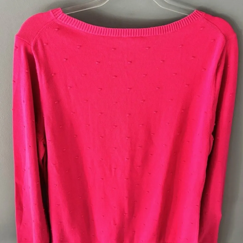 Talbots Sweater Long Sleeve Pullover Bright Pink Textured Rib Romantic NWT $50 - Image 3
