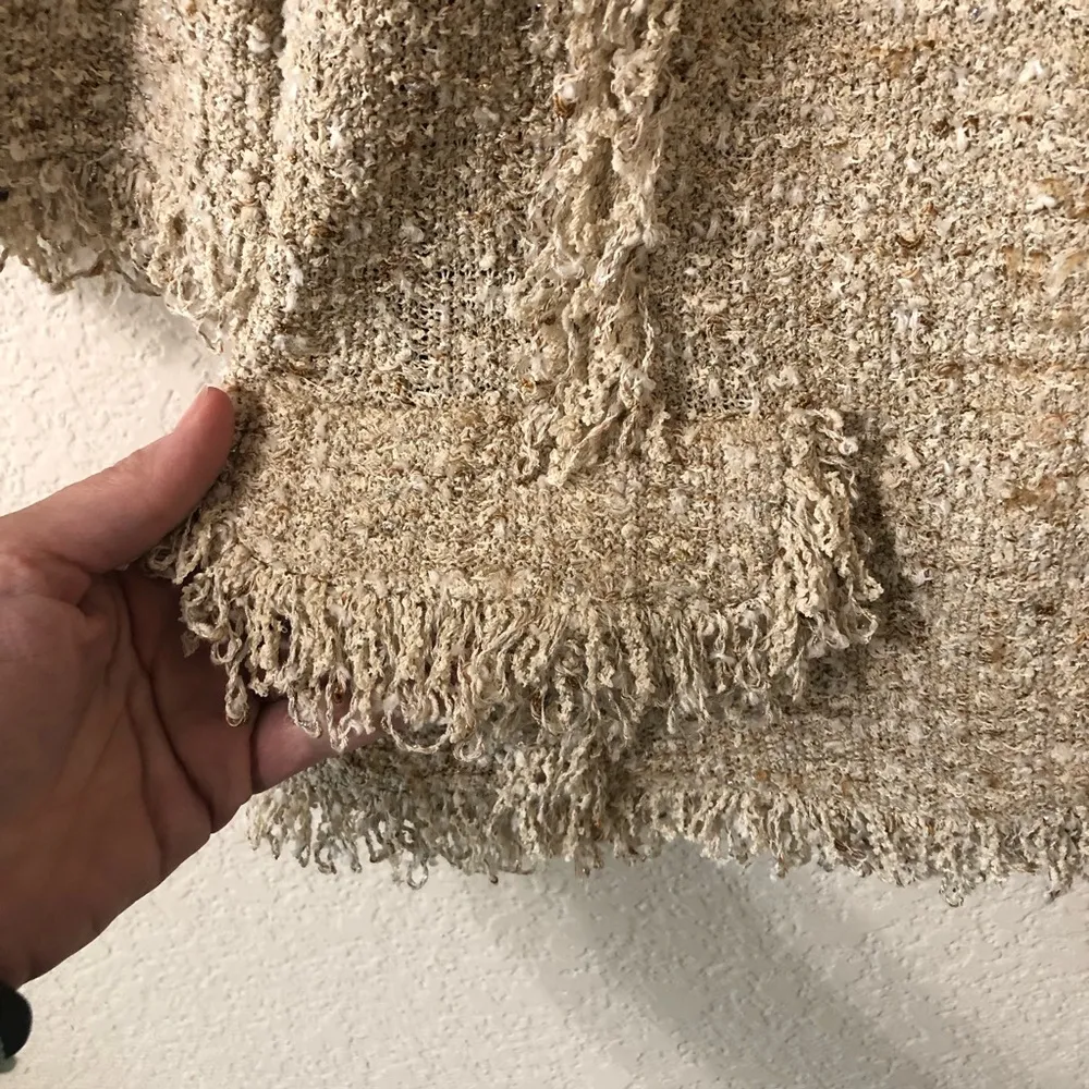 St. John Tweed Knit Shimmer Blazer Jacket Tassel Trim in Beige - Size 12 - Image 2