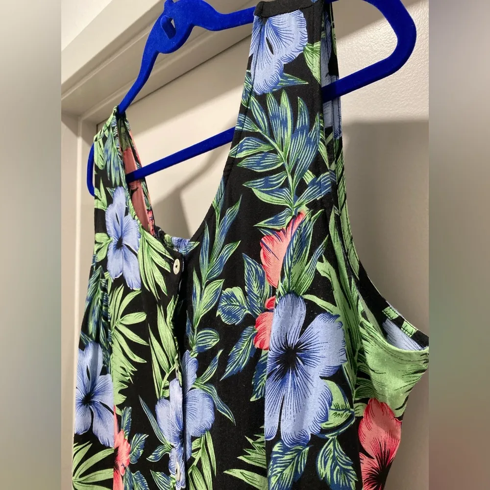 VTG 90s Koret Black Hawaiian Tropical Floral Button - Image 4