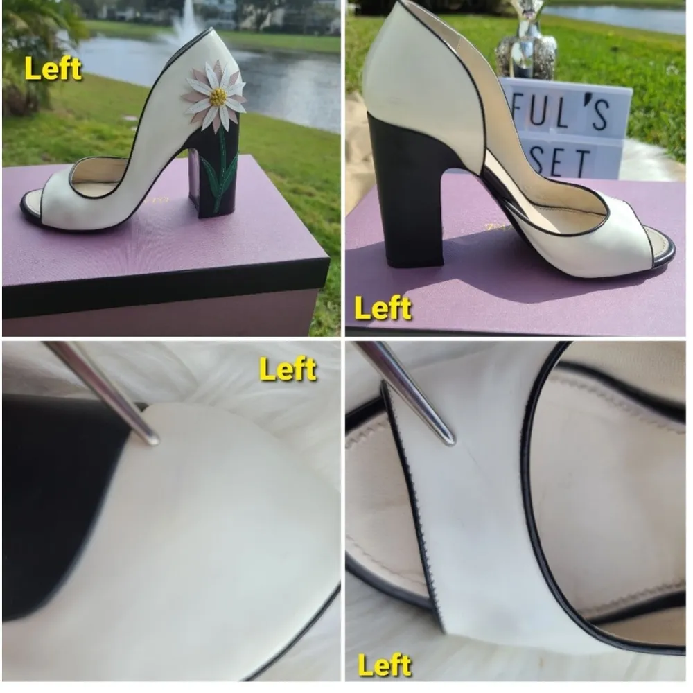 Daisy white open toe sandals chunky heel pumps sz 38= US 7.5/8 - Image 7