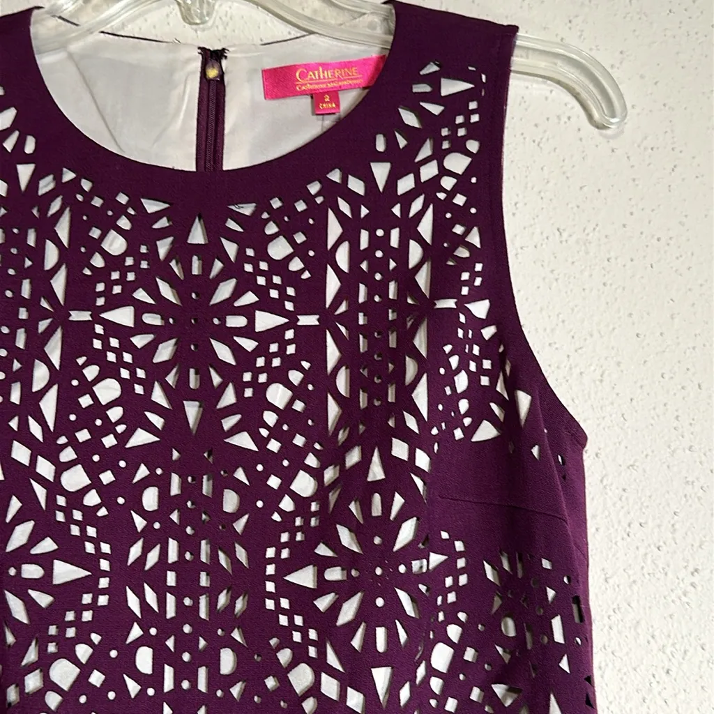 Catherine Malandrino Deep Plum Cabernet Purple Lace Laser Cut Pencil Dress sz 2 - Image 14