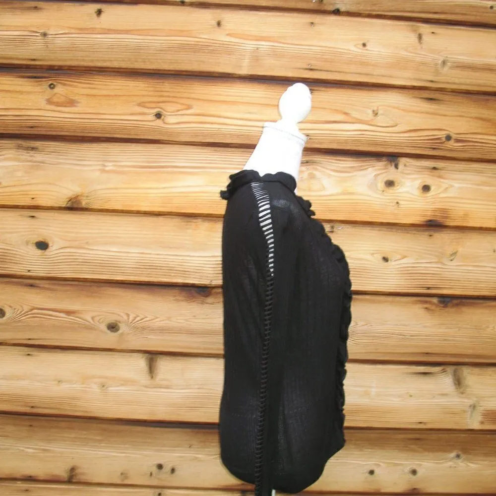 Anne Fontaine Ruffle Cardigan Knit Top Sweater Black Size 10 - Image 6