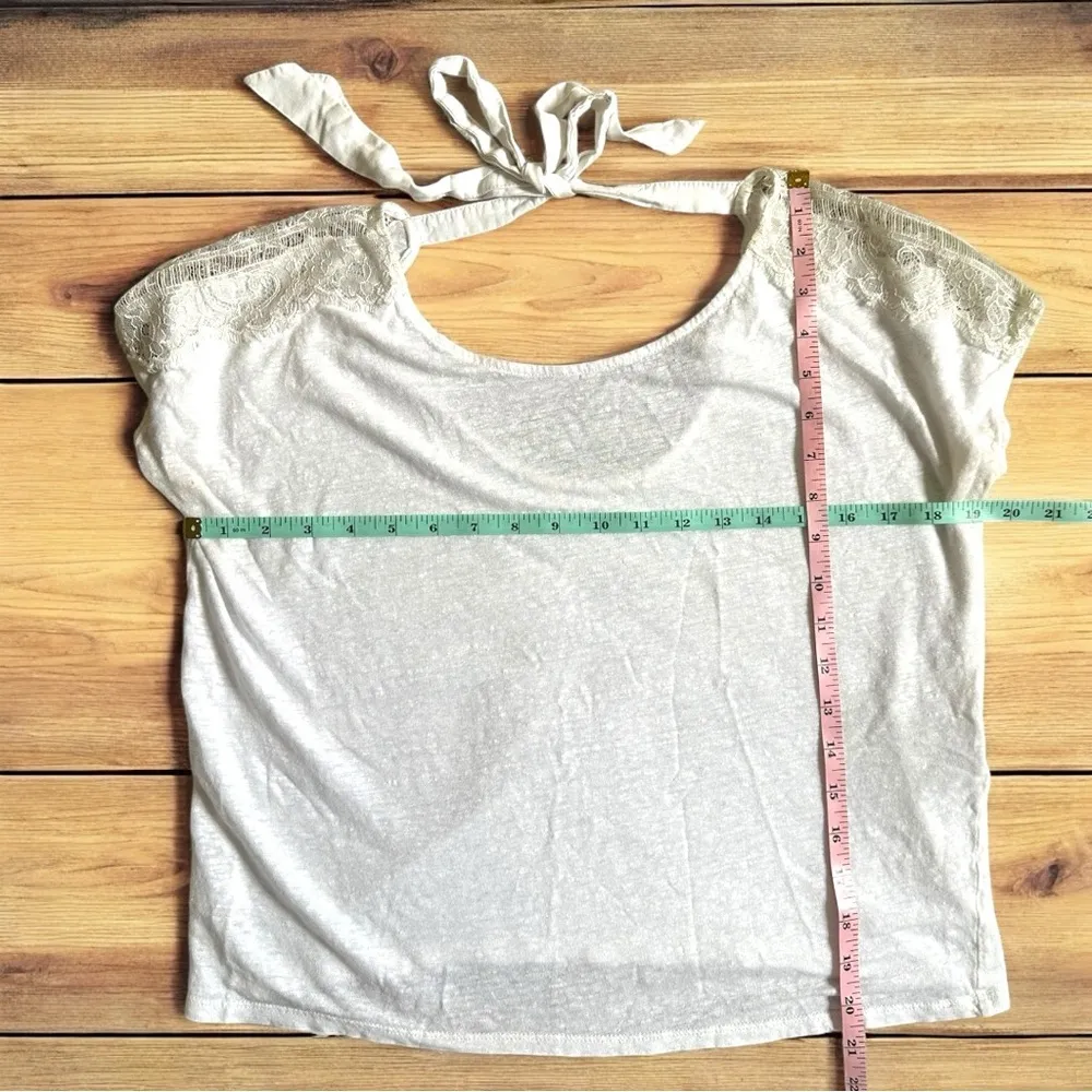 Sezane Womens Size Small Linen Tie Accent Lace Sleeve White Boho Cottagecore - Image 6