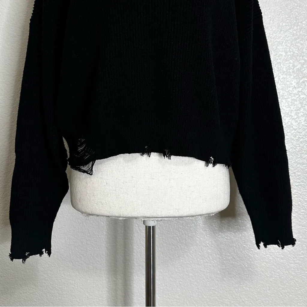 Halara Black Distressed V-neck Knit Pull Over Casual Sweater, Sz Medium - Image 5