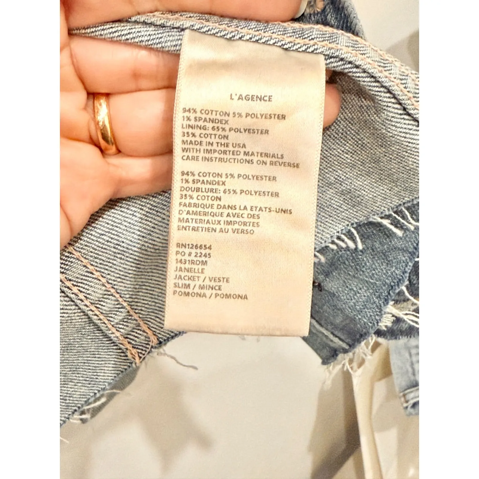 L'Agence Janelle Cropped Raw Hem Button Up Denim Jacket Ithaca Blue Women's XS - Image 9