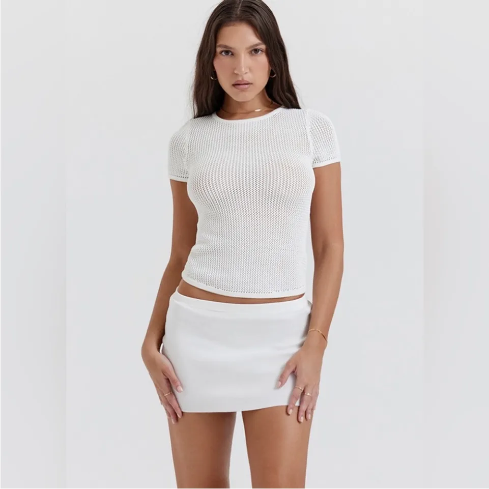 House‎ of CB Mariella White Knit Mini Skirt size M - Image 10