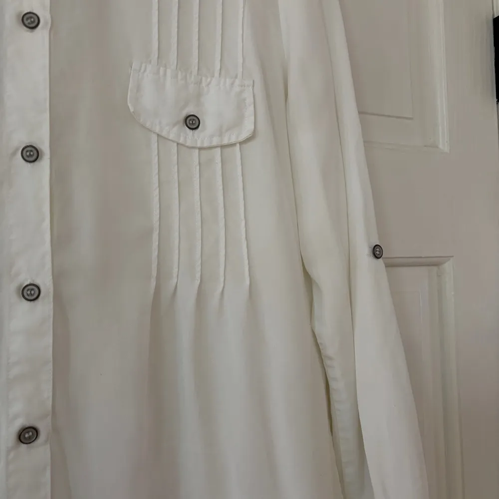 Soft Surroundings White Pintucked Pleated Button Up Collared Blouse Size Large - Image 8