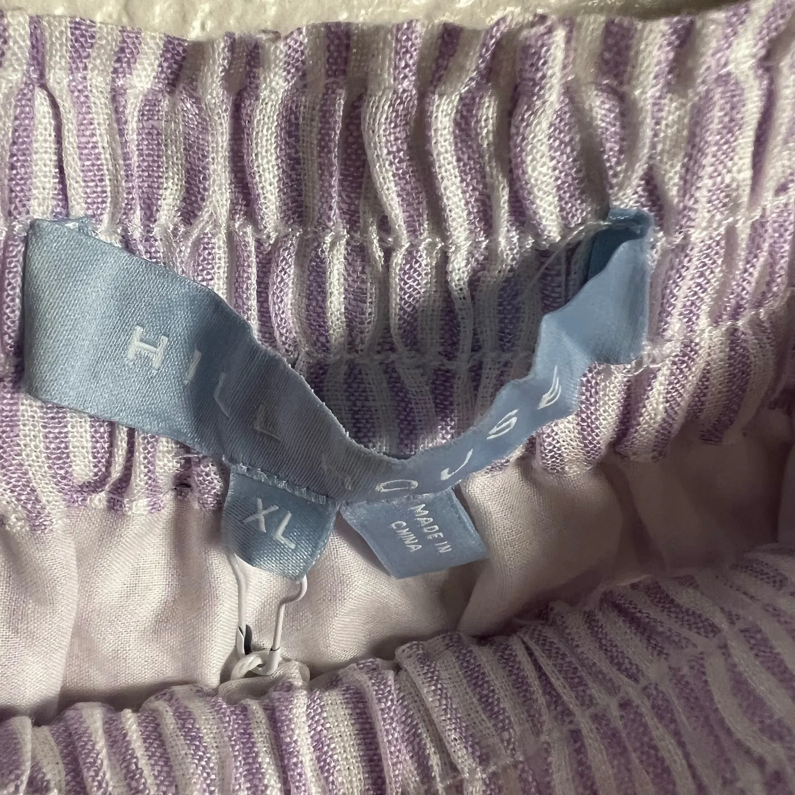 Hill House The Paz Skirt Lilac Stripe Purple Linen Ruffled Tiered Mini XL - Image 3