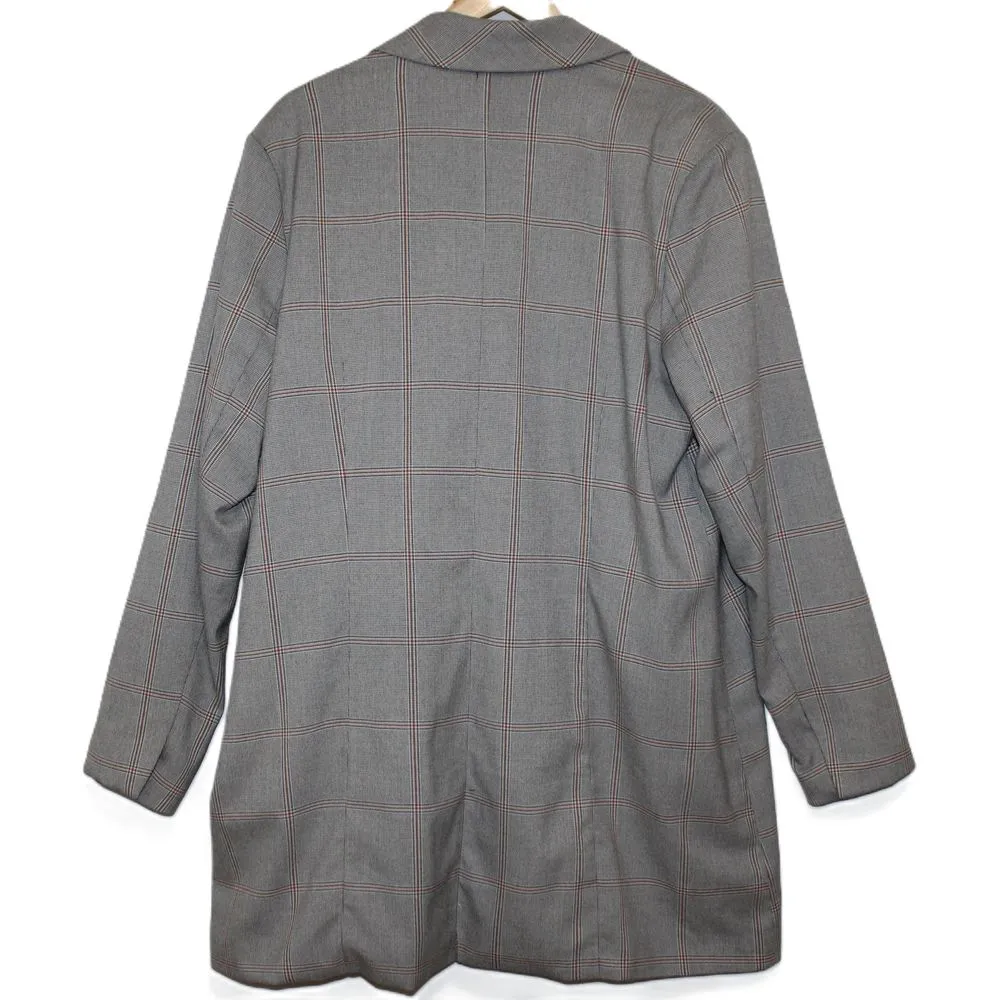 Womens Abercrombie & Fitch Gray Plaid Double-Breasted Mid-Length Blazer Size XL - Image 2