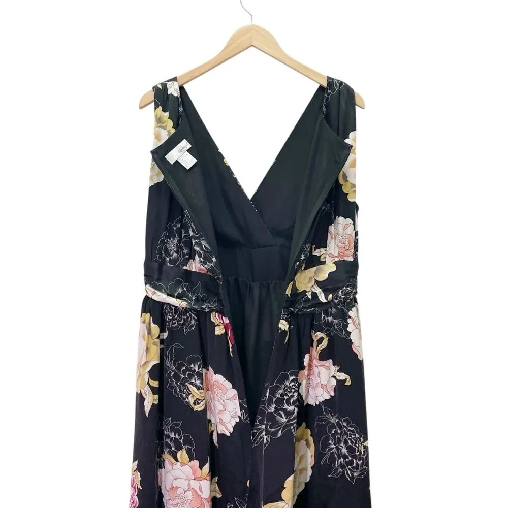 Spiegel 100% Silk Floral Midi Dress Black Rose Sleeveless V-Neck Size 14 Vintage - Image 9