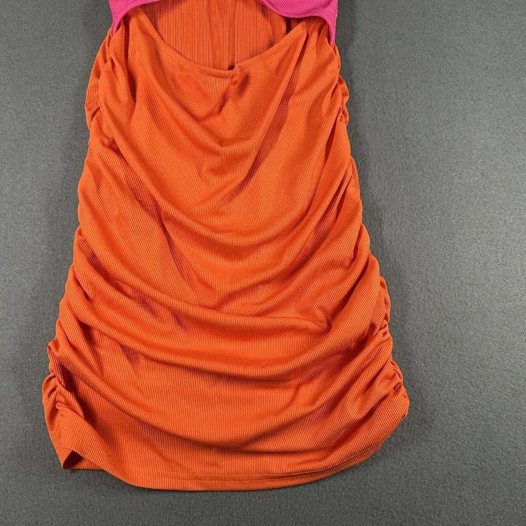 SHEIN Dress Womens Large Pink Orange‎ Colorblock Ruched Cutout Bodycon Tank Mini - Image 10