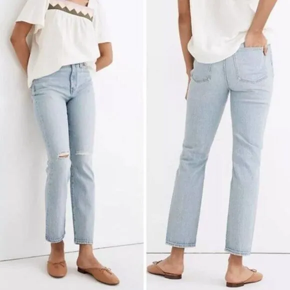 NEW Madewell High-Rise Slim‎ Crop Boyjean Dumas Wash Ripped Edition,  28 - Image 2
