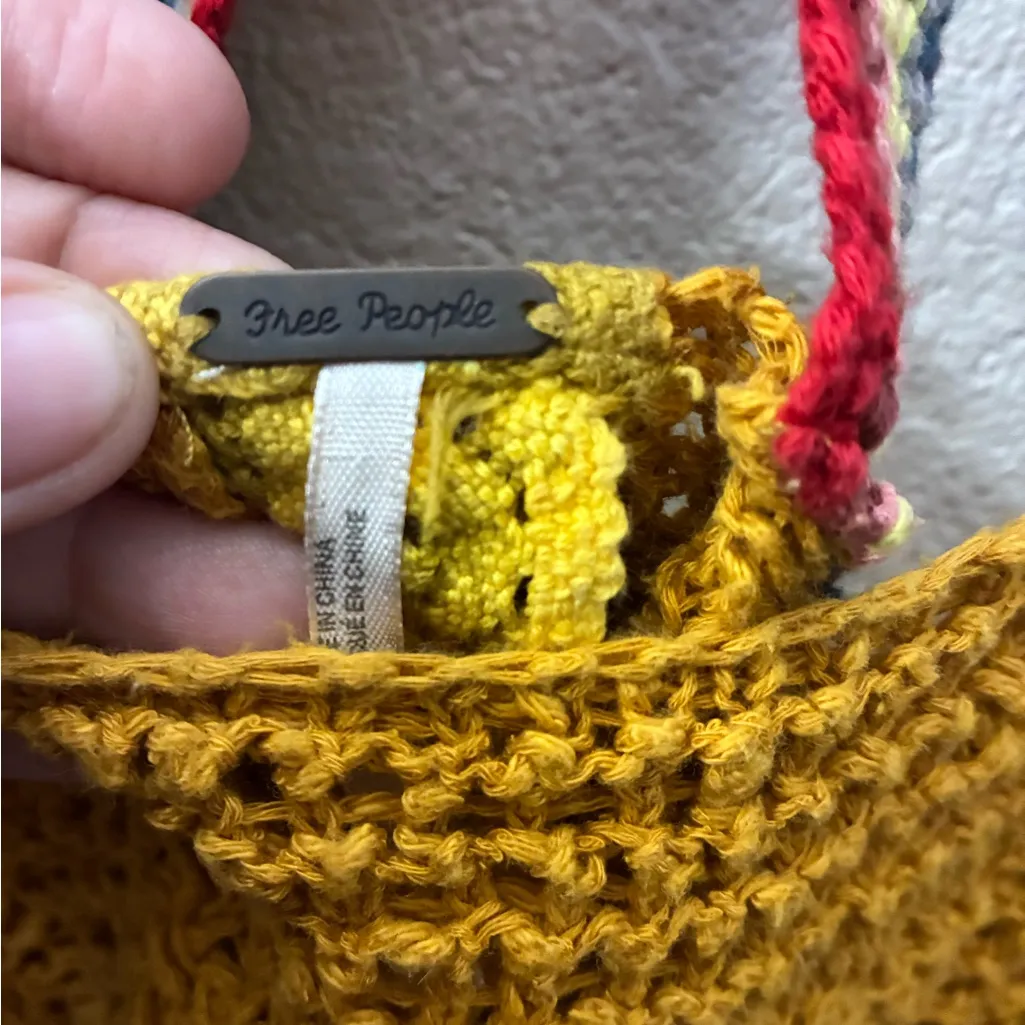 Free People Winding Road in Yellow Crochet Open Back Knit Tank Top M - Image 15