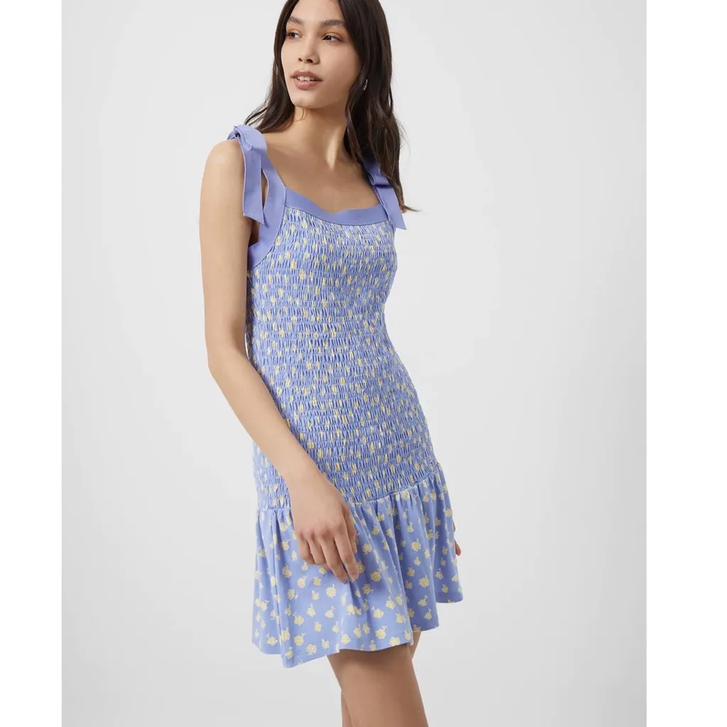 NWT FRENCH CONNECTION  Peony Doria Ruched Dress In Paradiso Blue Multi - Image 5