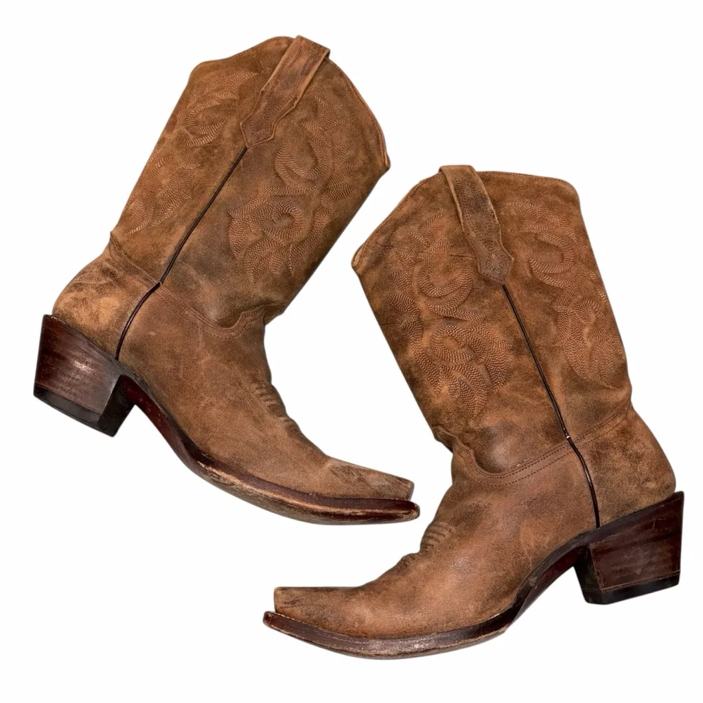 Corral Brown Distressed Leather Western Cowgirl Snip Toe Boots Shoes size 8.5 - Image 5