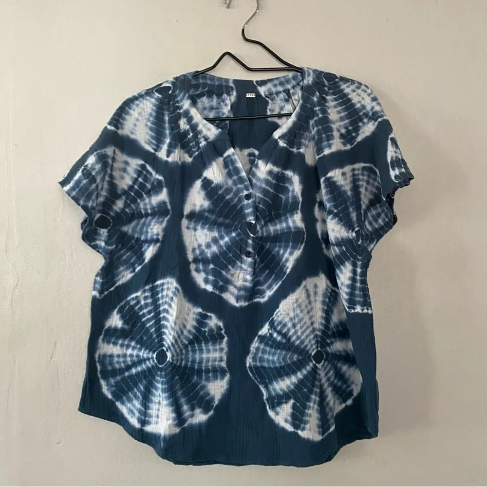 Young Fabulous Broke YFB Blue Tie Dye Henley Top Cotton T Shirt Size Small - Image 7