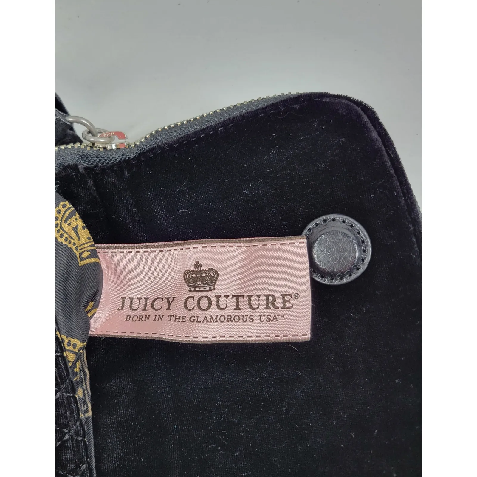 Juicy Couture Black Velvet Fold Over Clutch Quilted Rhinestone Bow Zipper Y2K - Image 2
