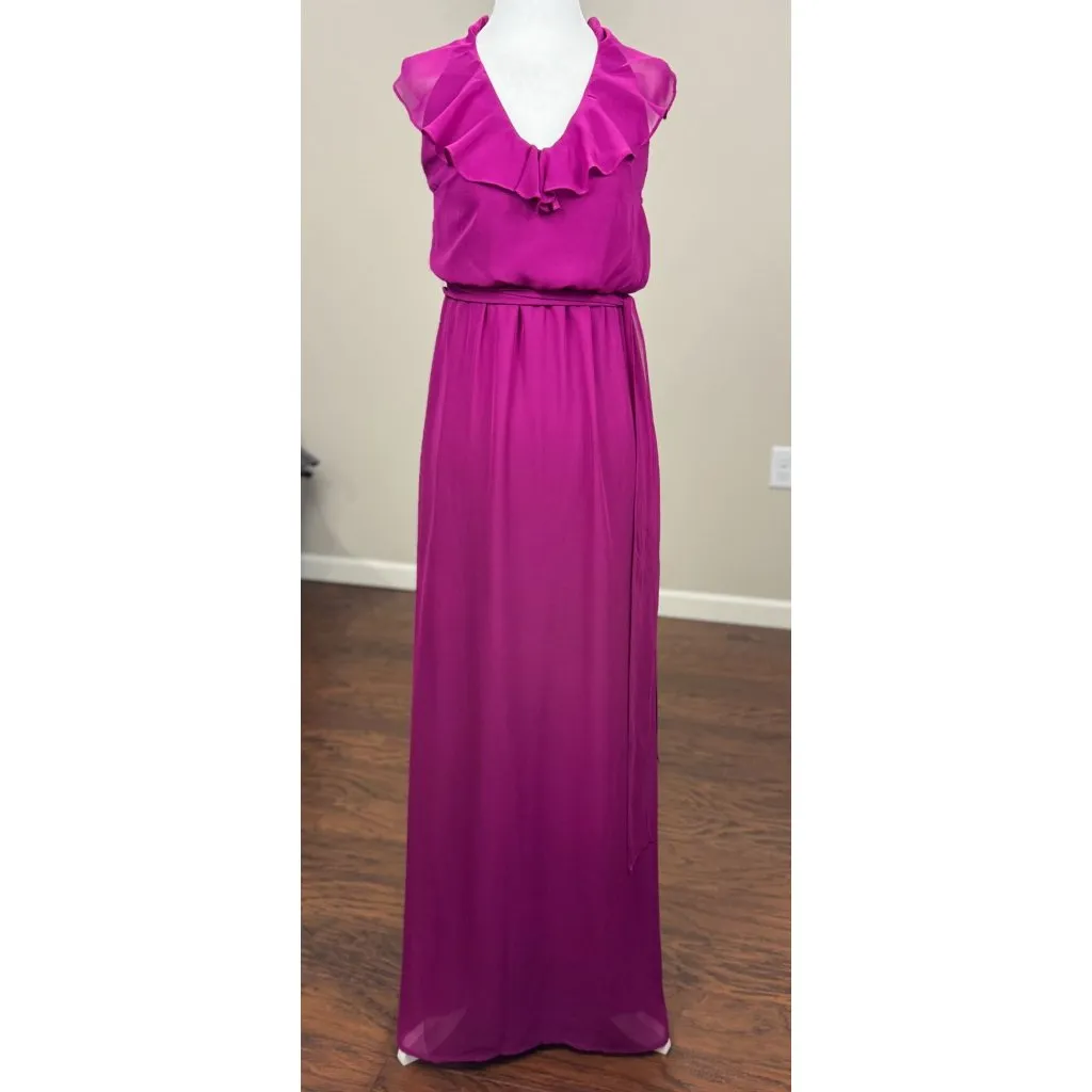 NEW AMSALE XS Elegant ruffle chiffon maxi dress Pink perfect weddings events. - Image 2