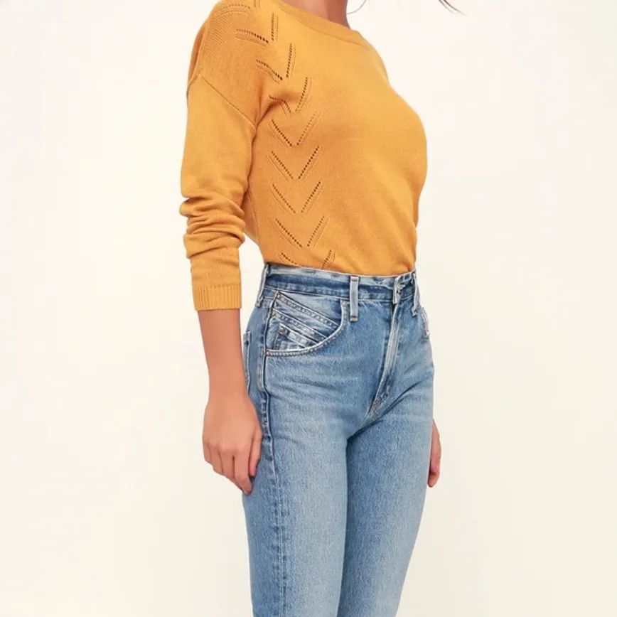 Lulus Pointelle Me More Sweater Mustard Yellow Cotton Blend Oversized Size Small - Image 5