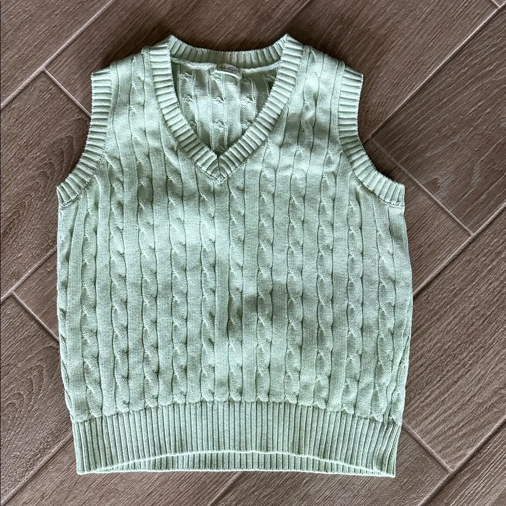 John Galt Light Green Cable Knit Sweater Vest - Image 2