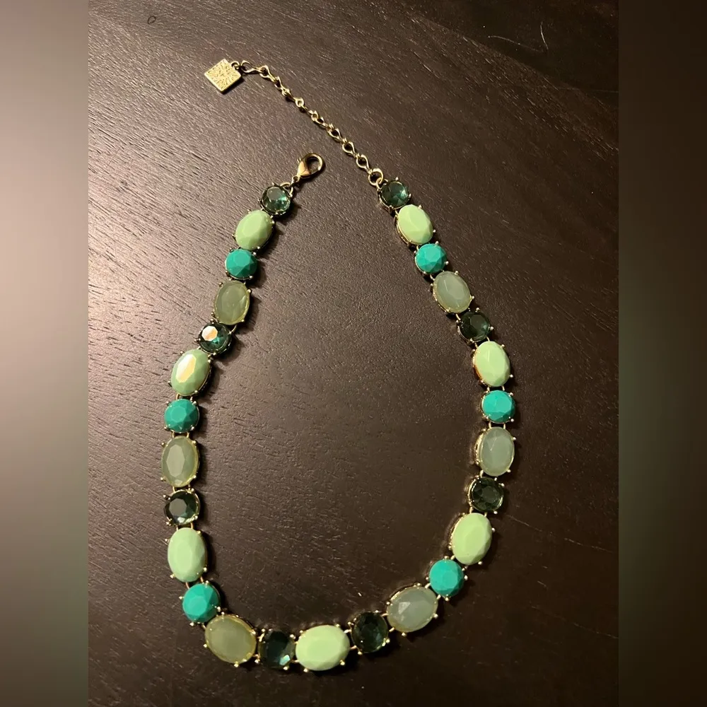Anne Klein Green and Blue Beaded Necklace gold tone summer stones party boho - Image 8