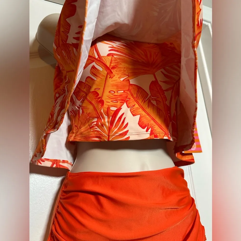 NWT Kortni Jeane Orange Tropical Tank Bikini Top with Ruched High Rise Bottoms - Image 6