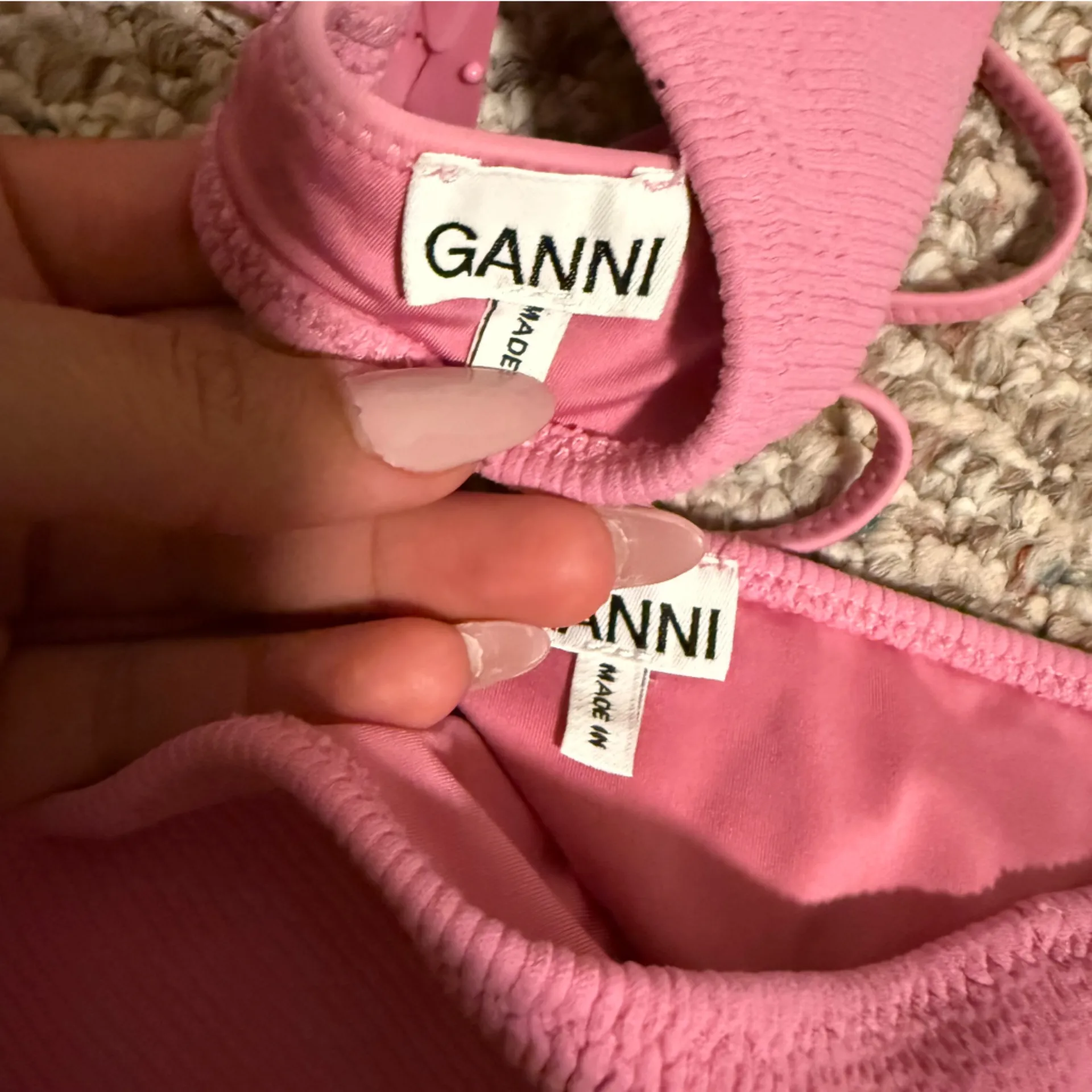 Ganni Pink Midnight Mauve Ribbed Texture Bikini Set- Size  Small - Image 8