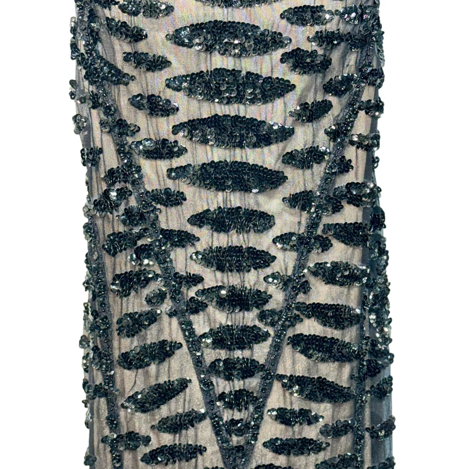 NWT Mandalay Black Nude Silk Beaded Maxi Long Gown Evening Formal Dress Womens 2 - Image 4