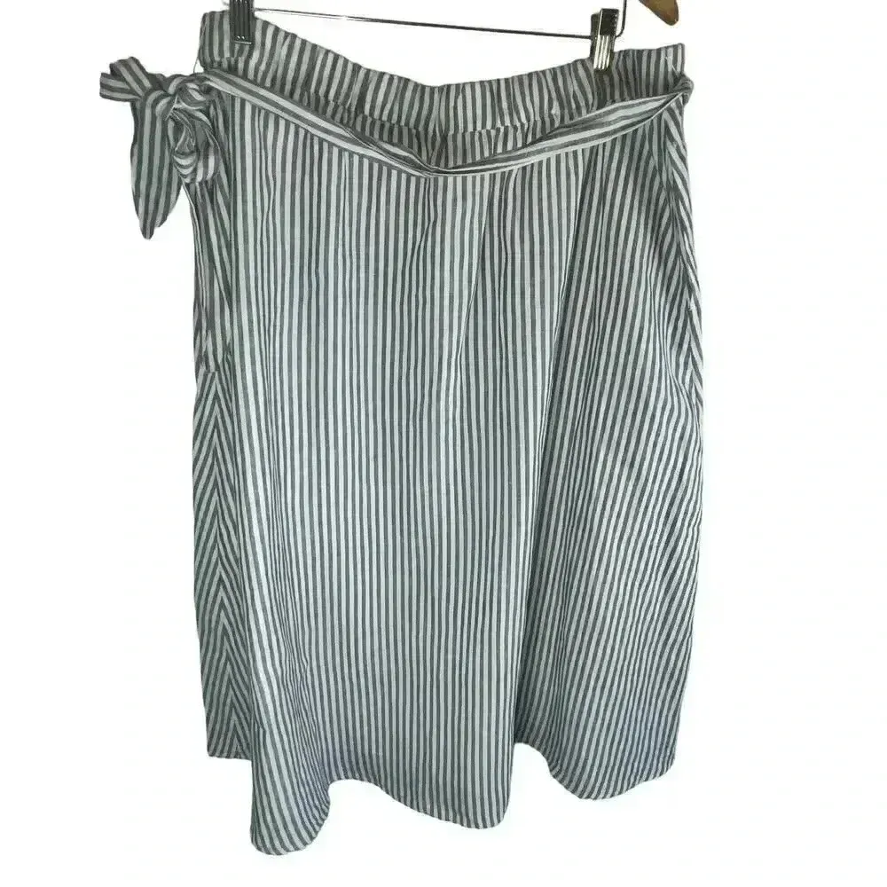 TALBOTS NWT Blue & White Striped Linen Cotton‎ Blend Midi A-Line Skirt Size XLP - Image 2