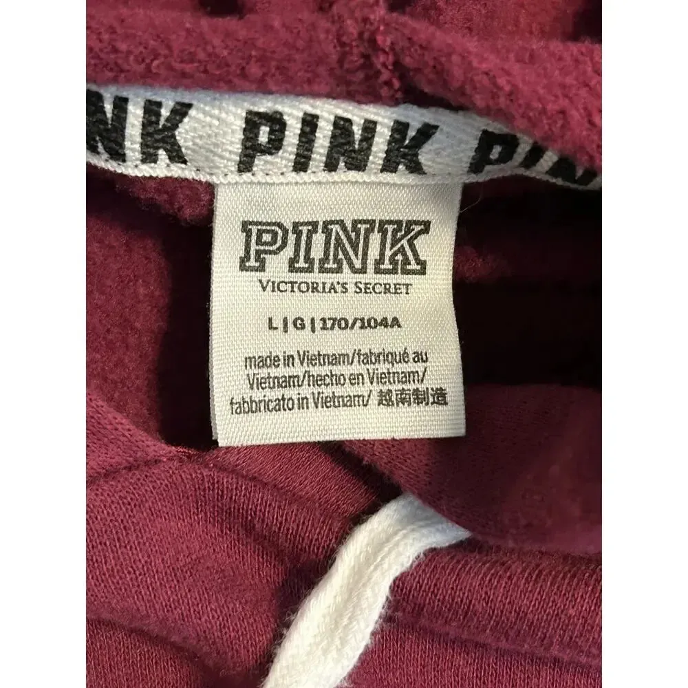 PINK Victoria's Secret Cropped Hooded Sweatshirt Size Large Hoodie Maroon Red - Image 5